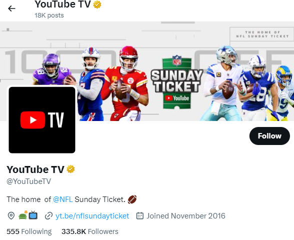 Youtube tv twitter account