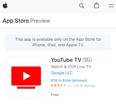 youtube tv in app store